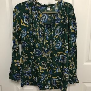 Dark Green Flower Pattern Blouse